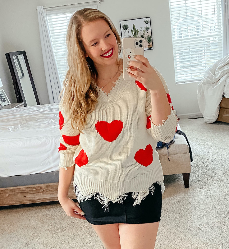 Heart Print Sweater Valentine's Day Outfit