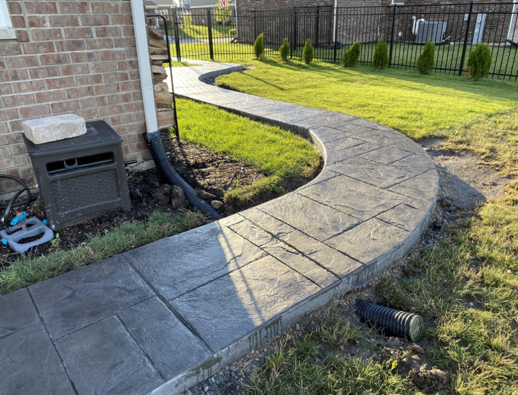 Stamped Concrete Backyard Sidewalk