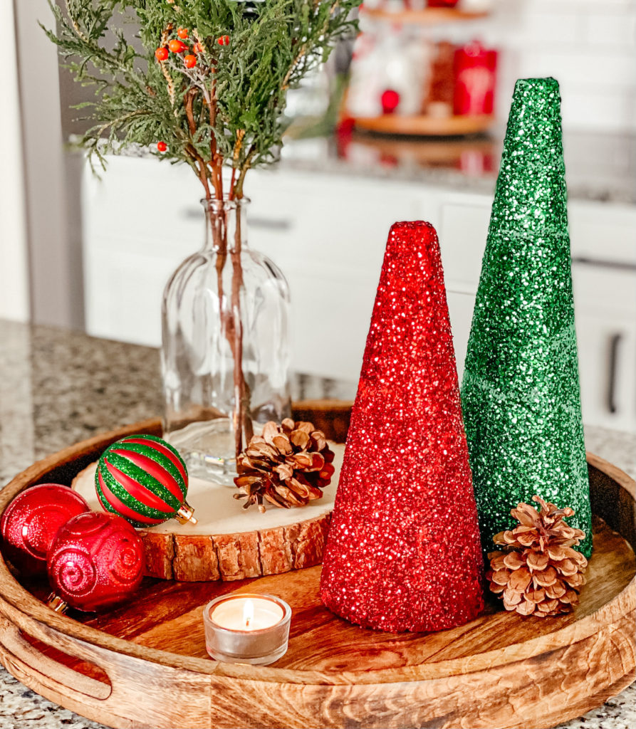 Christmas Decoration- Glitter Styrofoam Cone Christmas Trees  #HandmadeHoliday14 - Keeping it Simple