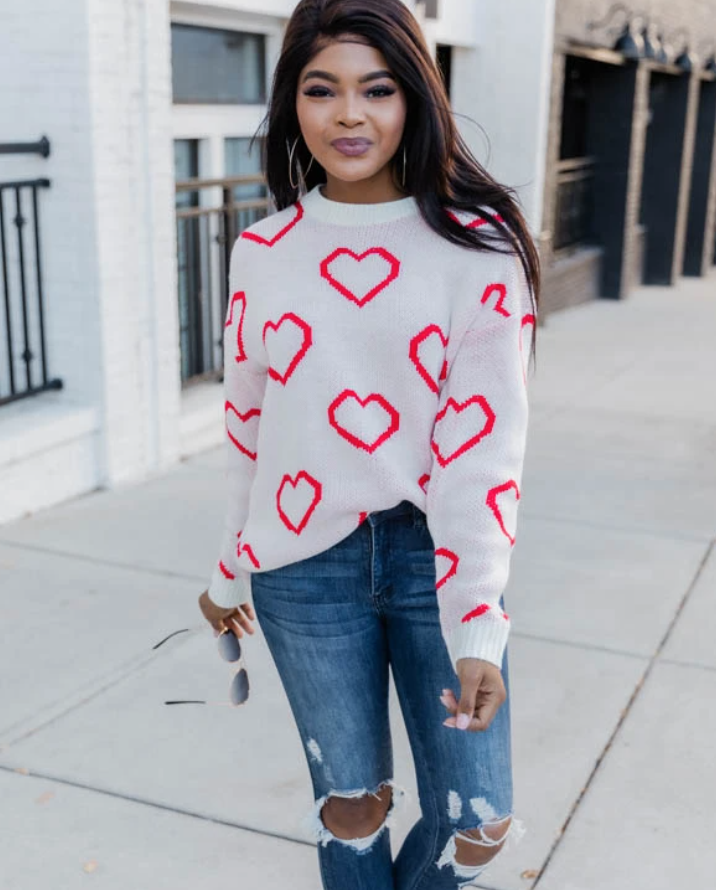 Pink Heart Sweatshirt Valentine's Day Sweater