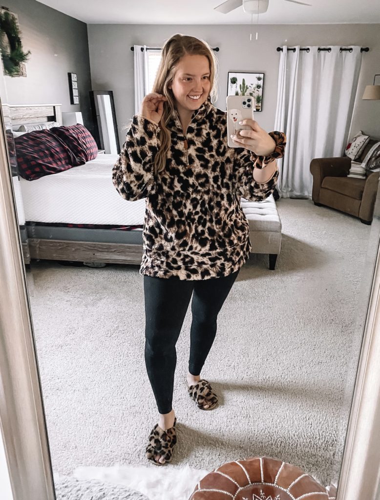 Leopard Print Sherpa Slippers Valentine's Day Outfits