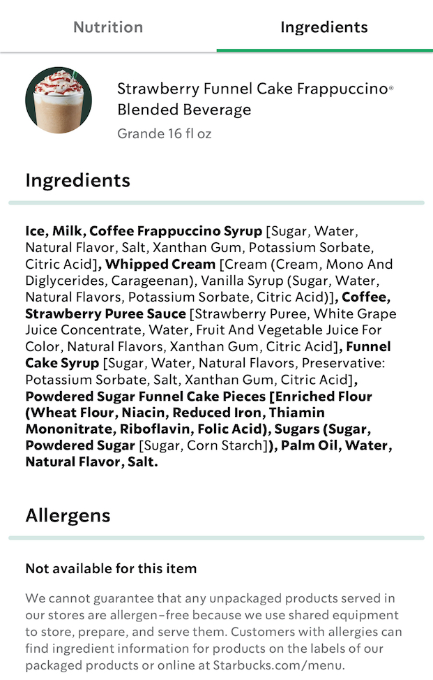 Starbucks Frapp Ingredients