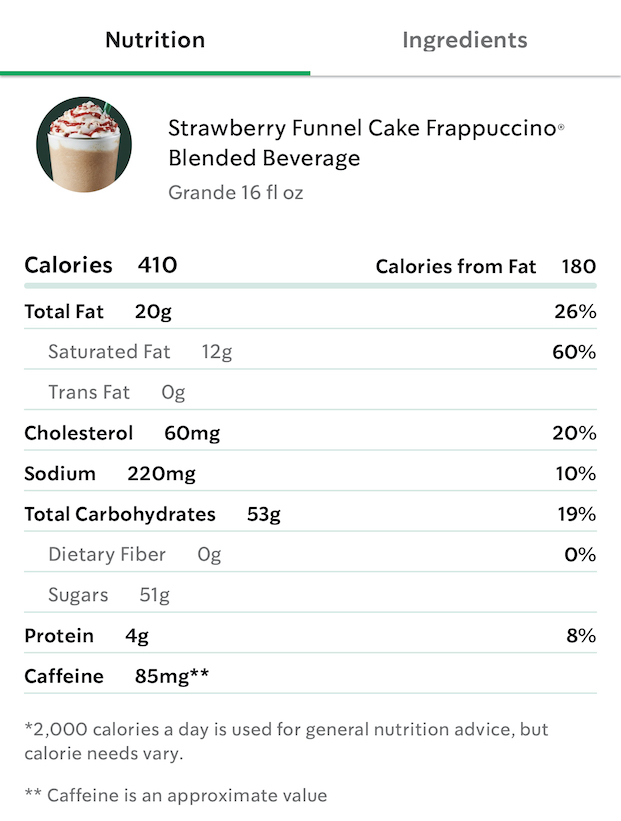 Strawberry Funnel Cake Frapp Nutrition