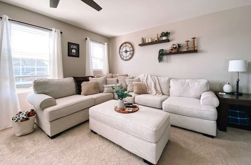 Wide Angle View of Cream Couch