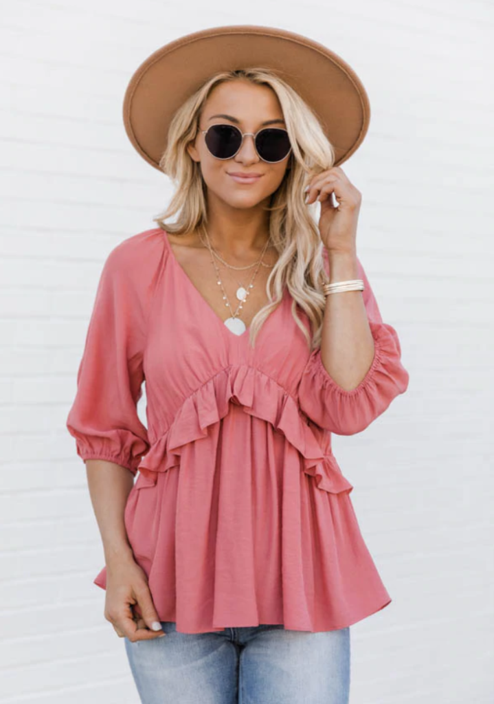Coral Ruffle Blouse Pink Lily
