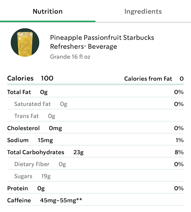Pineapple Passionfruit Refresher Nutrition